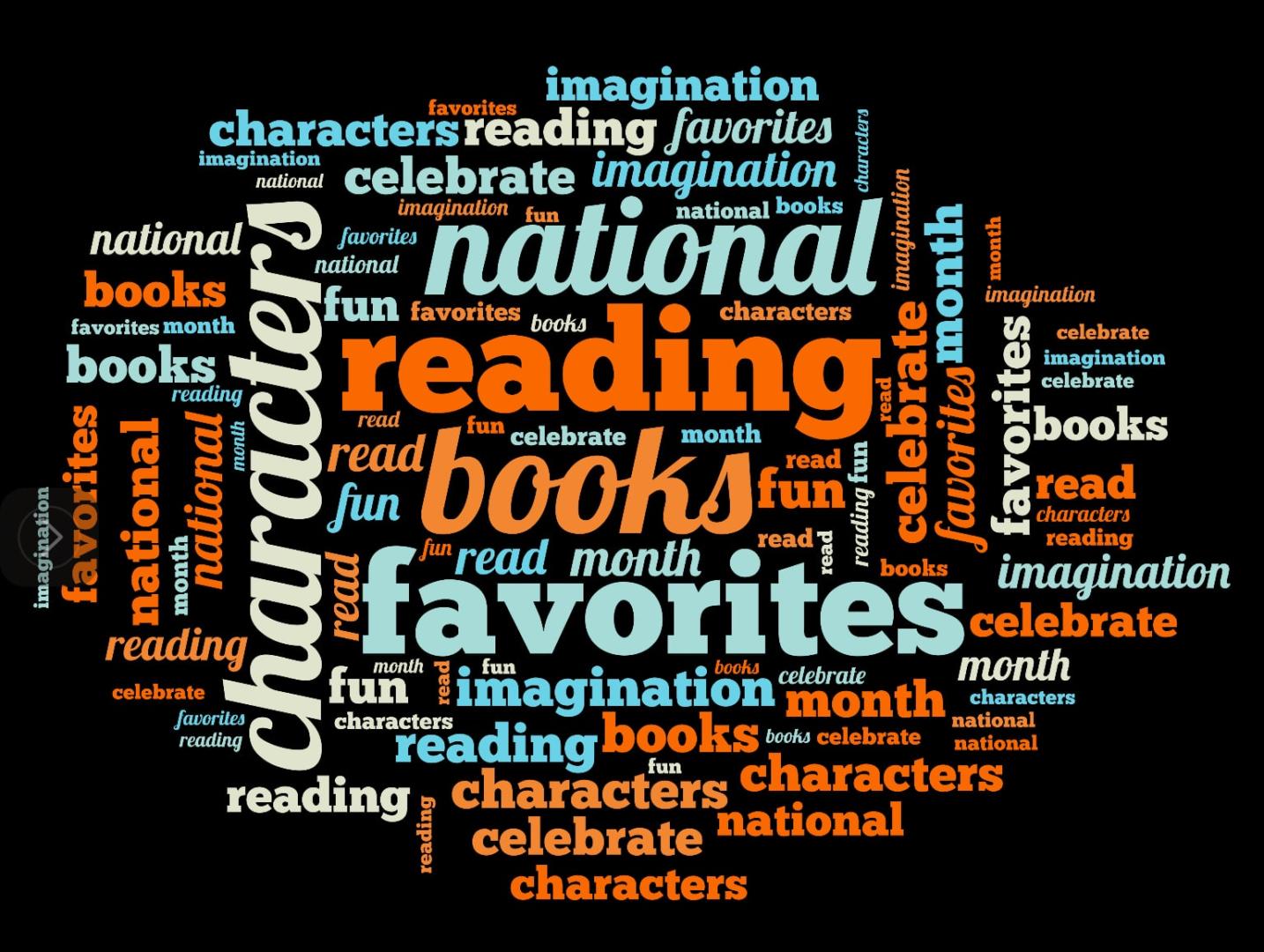 word cloud describing reading month