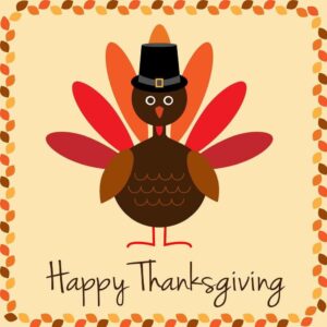 Turkey with Happy Thanksgiving written under it
