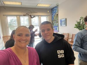 Meredith and Cody with shaved heads