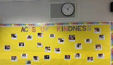 Bulletin board with pictures